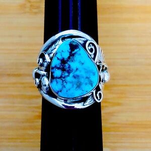 $98  Native American Southwest Artisan Estate Turquoise Ring  Sterling Silver